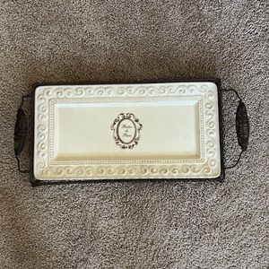 Vintage antique tray relief white porcelain Bistro de Paris
